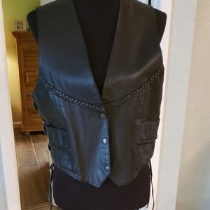 LEATHER WEAR Black Vintage Leather Biker Vest, L